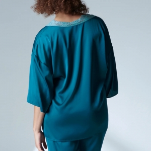 Satin Secrets top lange mouw CYAAN BLAUW