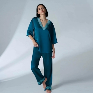 Satin Secrets lange broek CYAAN BLAUW