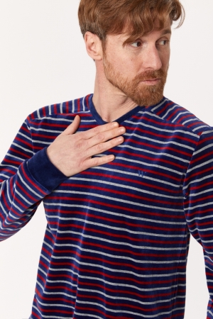 Herenpyjama velours BLAUW