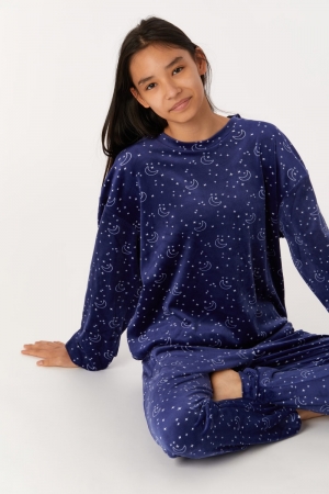 Woody damespyjama Moon & Stars BLAUW