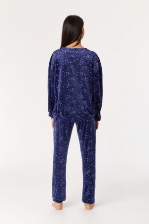 Woody damespyjama Moon & Stars BLAUW