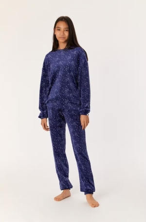 Woody damespyjama Moon & Stars BLAUW