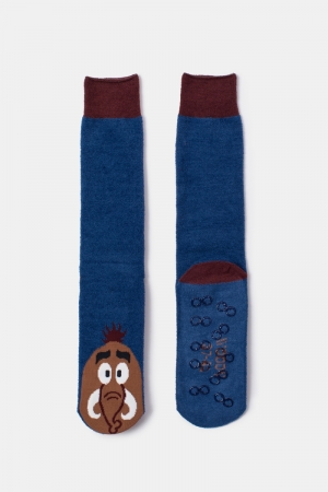 Warme kousen met anti-slip zoo BLAUW