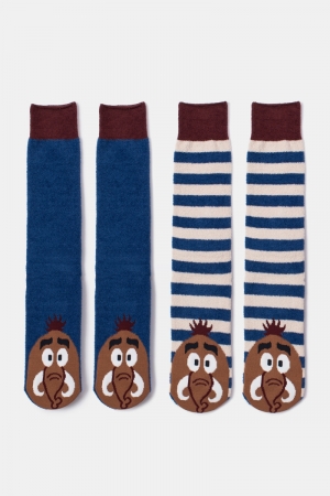 Warme kousen met anti-slip zoo BLAUW