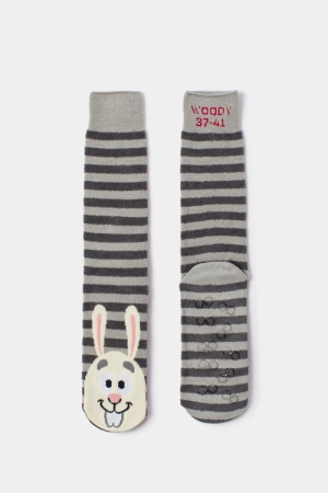 Warme kousen met anti-slip zoo GRIJS