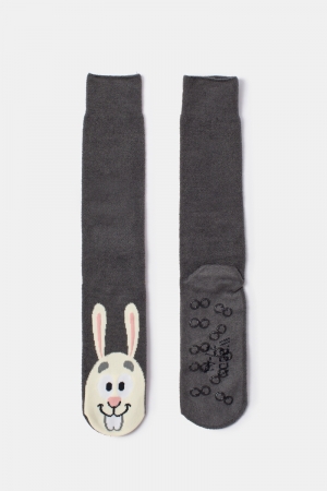 Warme kousen met anti-slip zoo GRIJS