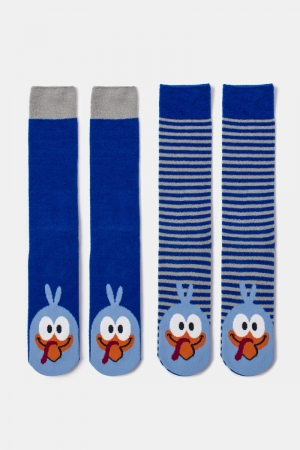 Warme kousen met anti-slip zoo BLAUW