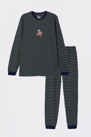 Pyjama Gudrun Kalkoen gestreep OLIJFGROEN