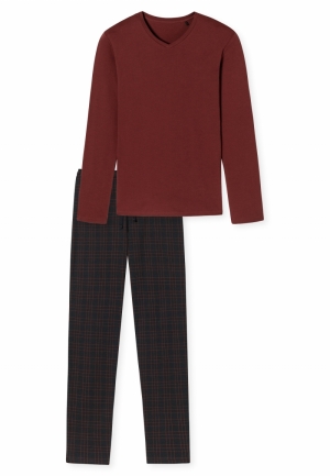 Pyjama lang interlock V-hals g TERRACOTTA