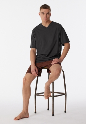 Pyjama kort V-hals pied-de-pou ANTHRACITE