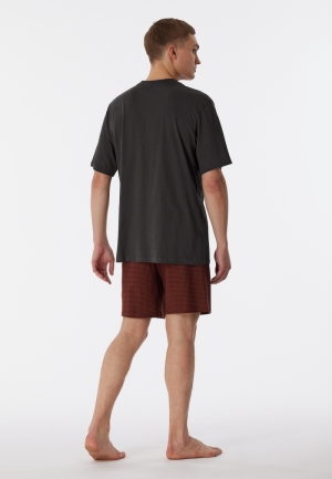 Pyjama kort V-hals pied-de-pou ANTHRACITE