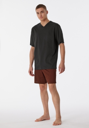 Pyjama kort V-hals pied-de-pou ANTHRACITE