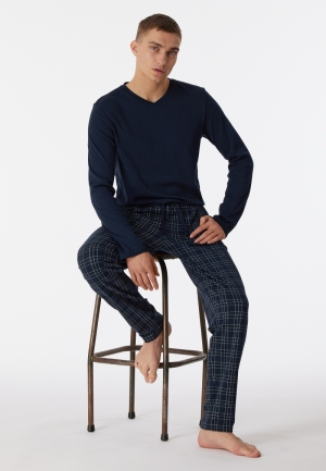Pyjama met V-hals geruit inter DONKERBLAUW