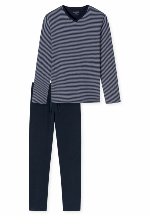 Pyjama met V-hals biologisch k DONKERBLAUW