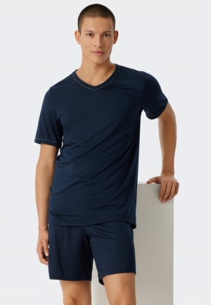Herenpyjama met V-hals en shor BLAUW