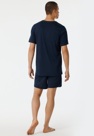 Herenpyjama met V-hals en shor BLAUW