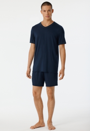 Herenpyjama met V-hals en shor BLAUW