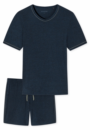 Herenpyjama met V-hals en shor BLAUW