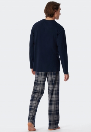 Pyjama lang met V-hals, geruit BLAUW