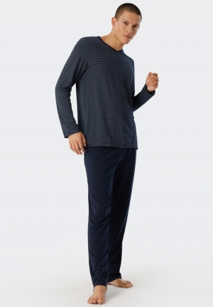 Pyjama lang met V-hals, Long L BLAUW