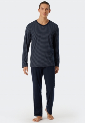 Pyjama lang met V-hals, Long L BLAUW