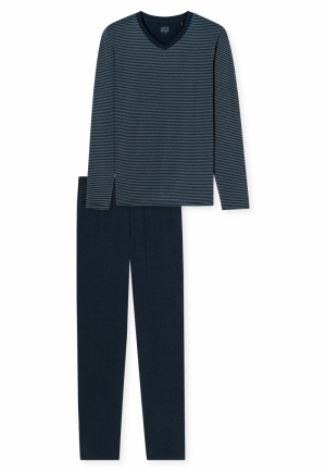 Pyjama lang met V-hals, Long L BLAUW