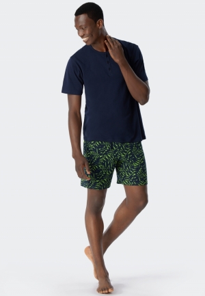 Pyjama kort met knoopsluiting BLAUW