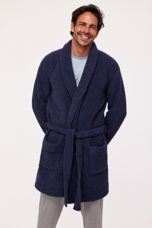 Woody heren kamerjas fleece BLAUW