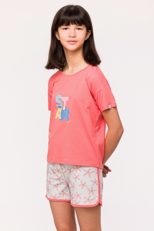 Pyjama met short zeesterren KORAALROOD