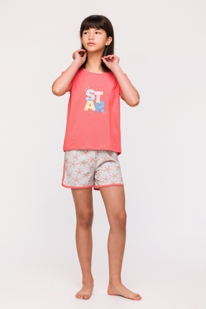 Pyjama met short zeesterren KORAALROOD