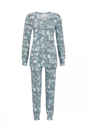 Pyjama met bloemenprint ZEEGROEN