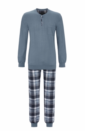 Pyjama geruit in interlock STAALBLAUW