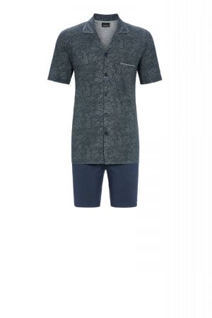 Herenpyjama doorknoopshirt NAVY