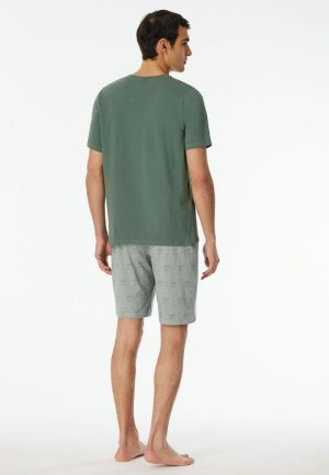 Korte pyjama V-hals, palm KAKI