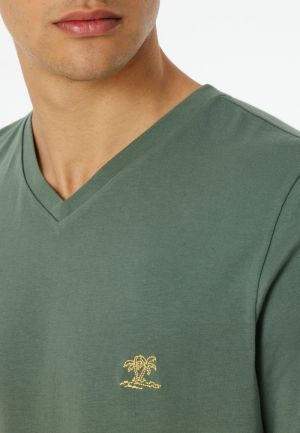 Korte pyjama V-hals, palm KAKI