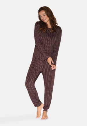 Pyjamashirt Nisha lange mouw SEAL BROWN
