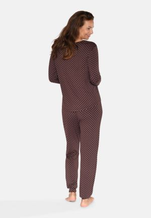 Pyjamashirt Nisha lange mouw SEAL BROWN