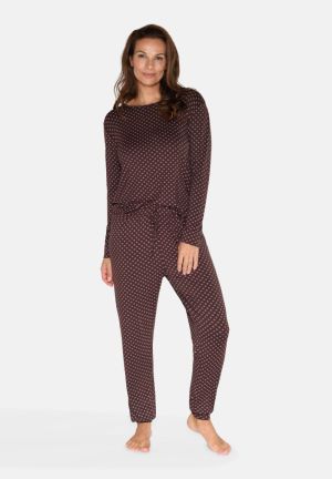 Pyjamabroek Johanne lang SEAL BROWN