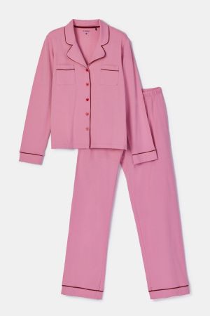 Damespyjama doorknoopshirt ROZE