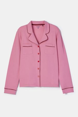 Damespyjama doorknoopshirt ROZE
