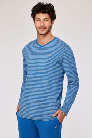 Herenpyjama gestreept BLAUW