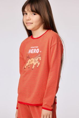 Meisjespyjama Nighttime Hero ROOD-ORANJE