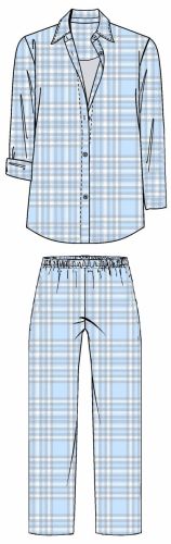 Pyjama doorknoopshirt flanel BLAUW