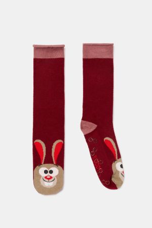 Warme kousen met anti-slip BORDEAUX